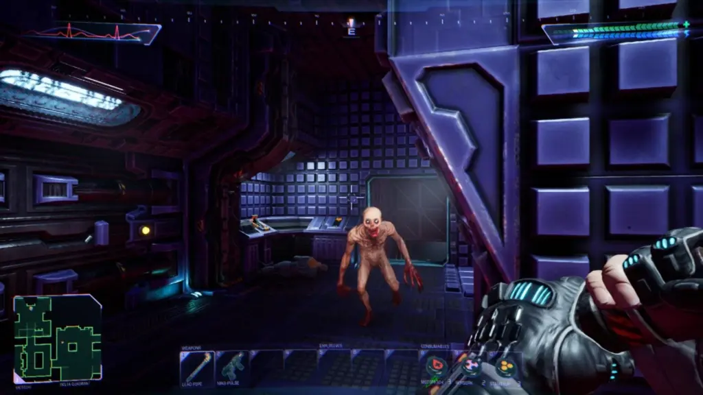 Mutants and industrial corridors show System Shock’s hostile remake atmosphere.