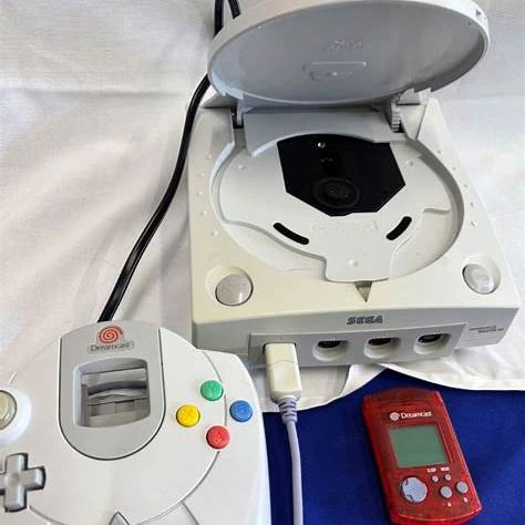 Dreamcast hardware beside cancelled PC port imagery from Half-Life and System Shock 2.