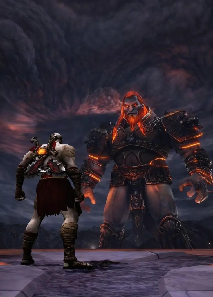 Kratos battling gods through cinematic action and mythological spectacle.