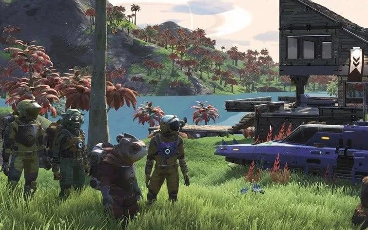No Man’s Sky review recovery is framed by ships, planets and multiplayer scenes.
